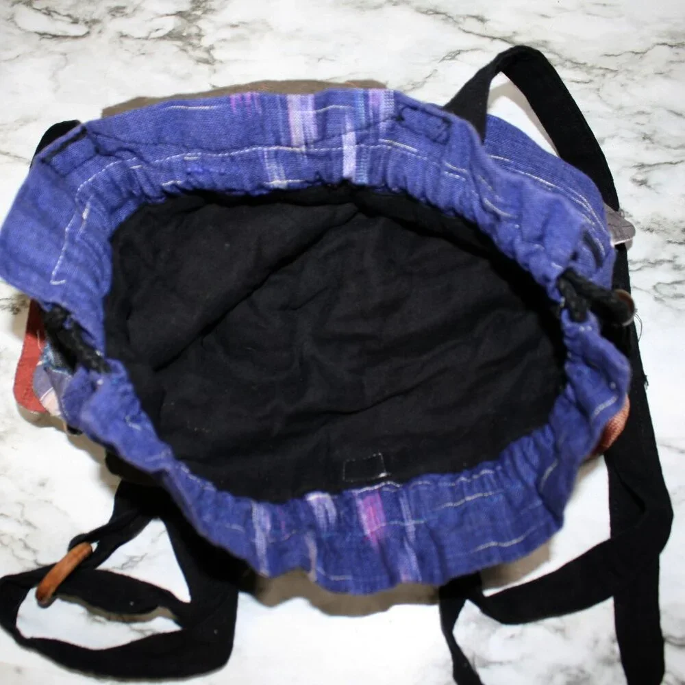 ARTISAN Backpack Owl Denim Purse Hobo Boho Blue Jean Fabric Handmade Bag